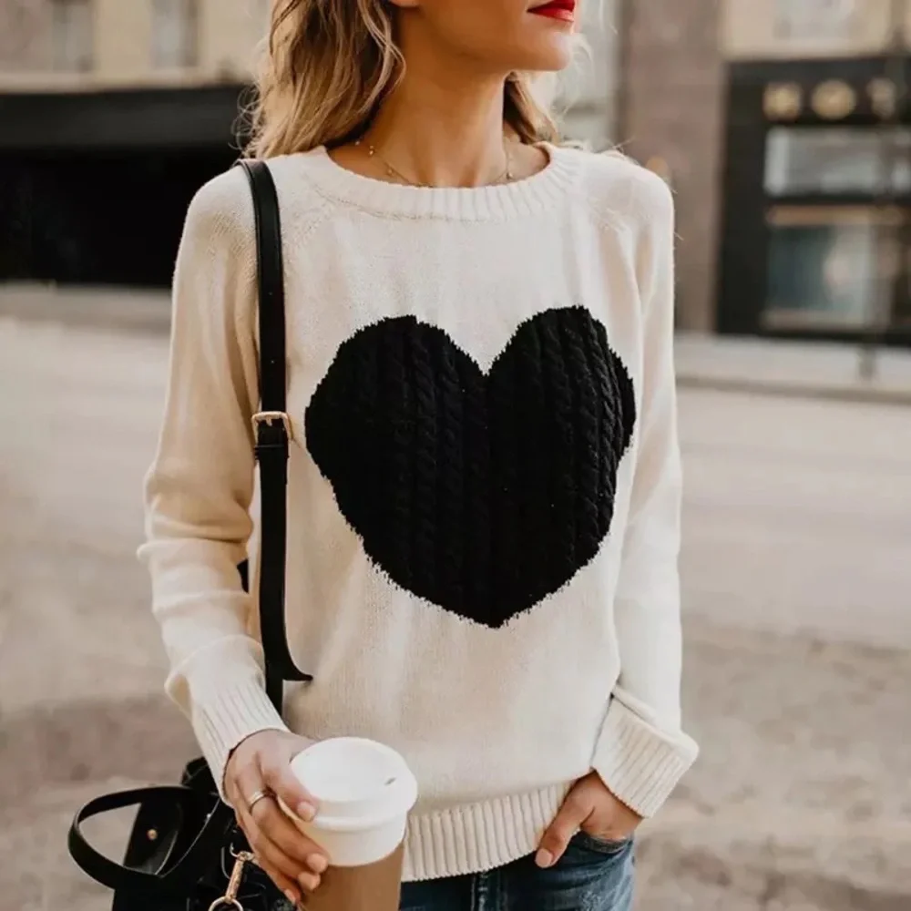 Heart printed pullover knit sweater long sleeve tops
Fits true to size - Picture 2 of 7